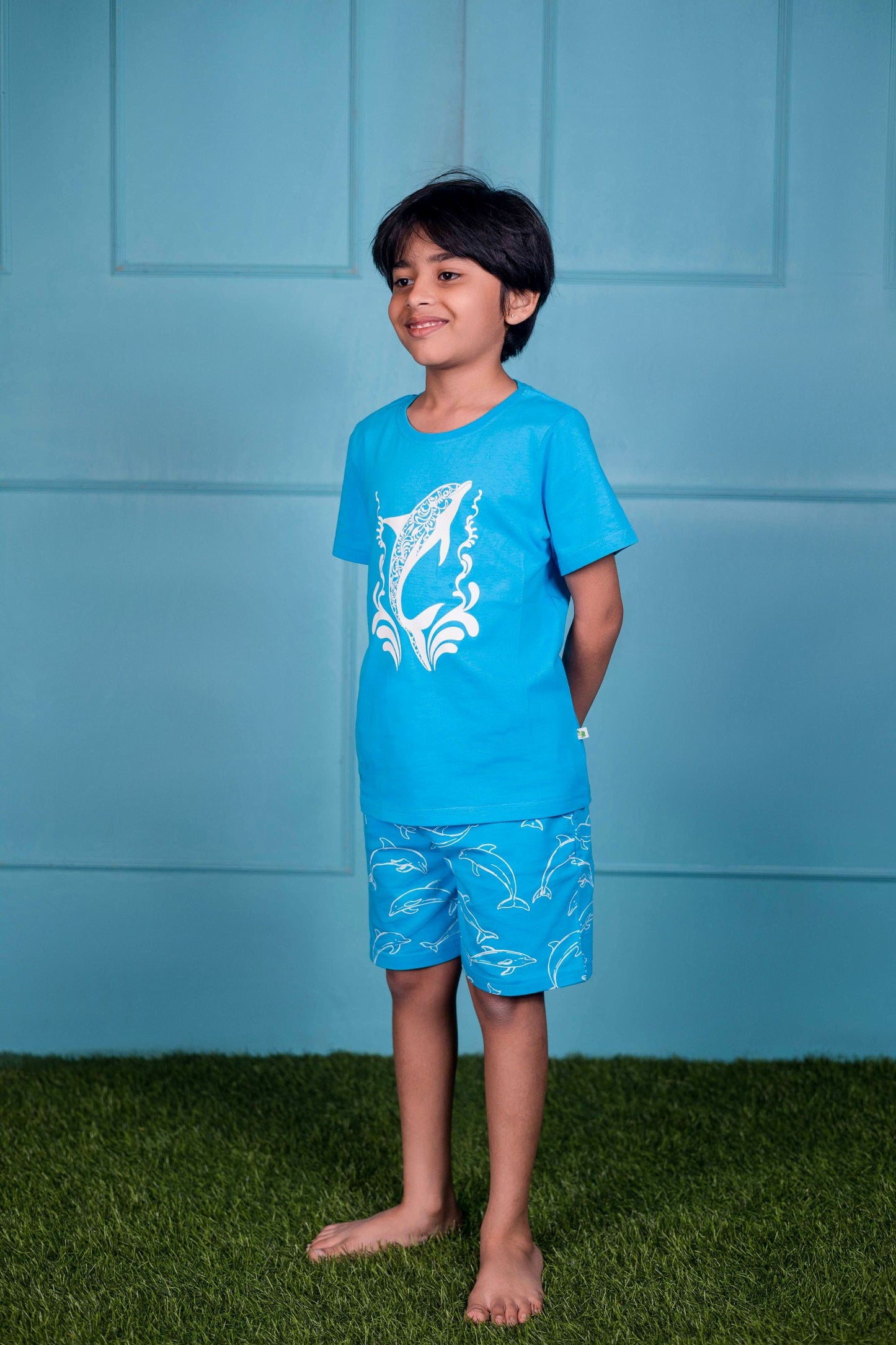 Dolphin Print Knitwear T-Shirt & All Over Print Shorts