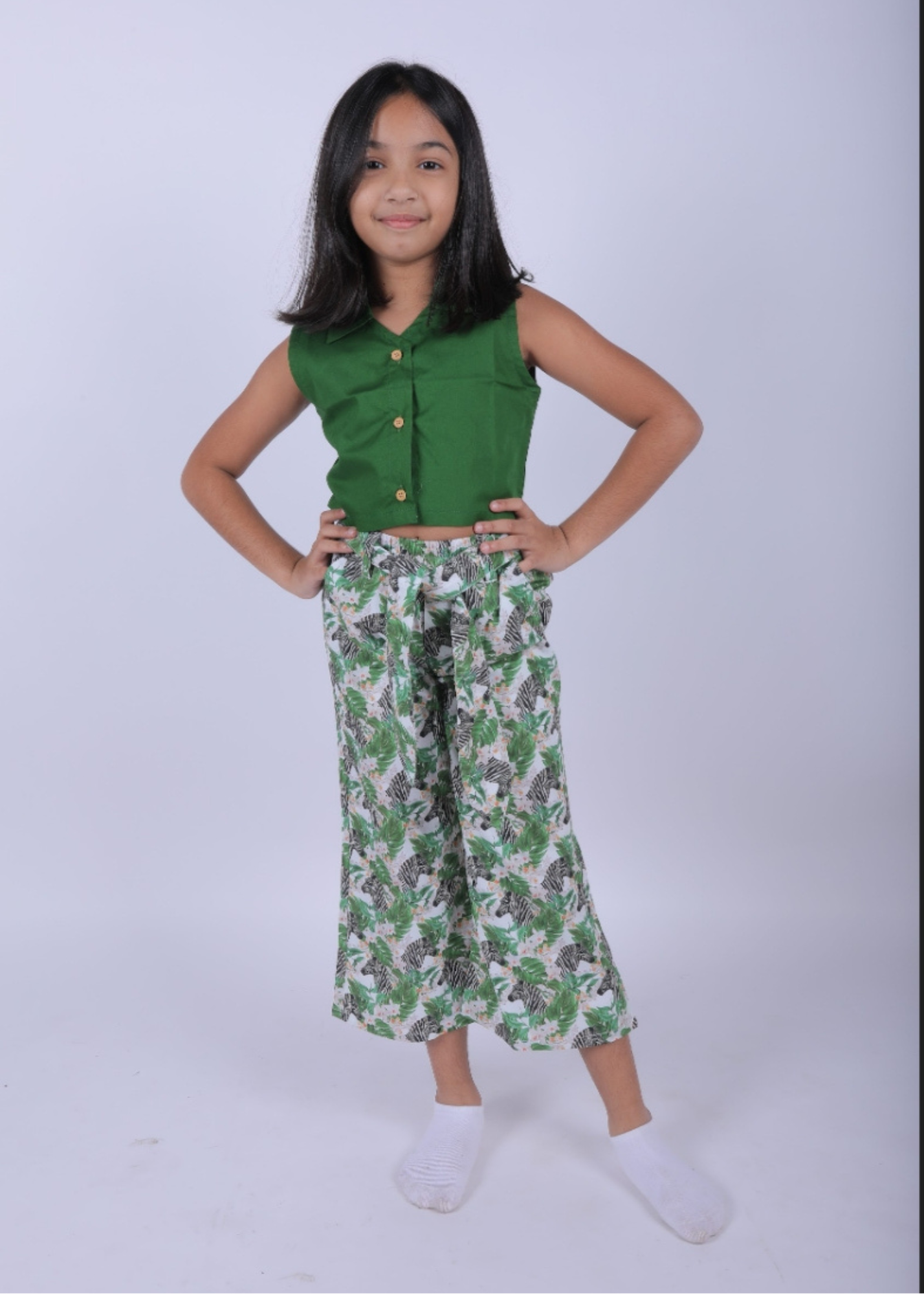 Zebra Flared Pant & Green Crop top