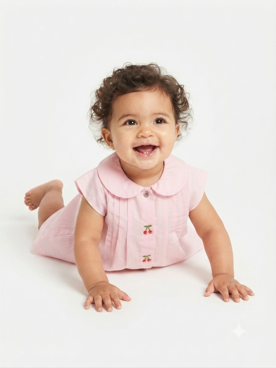 Cherry Embroidery Pink baby frock