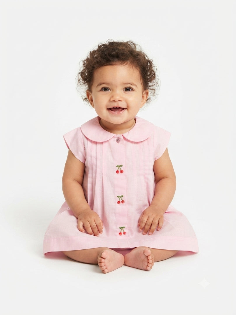 Cherry Embroidery Pink baby frock