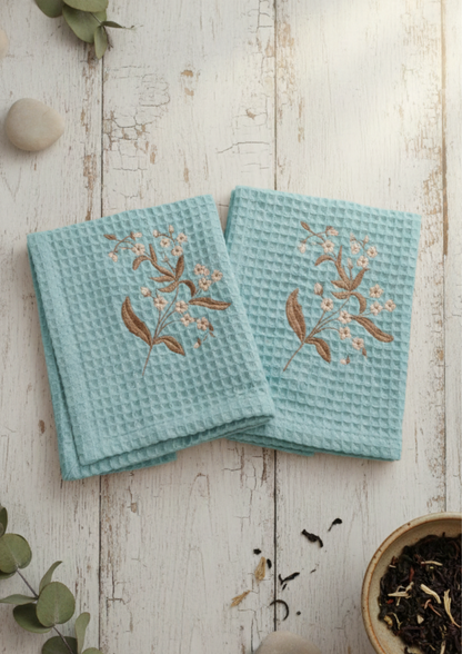 Aqua Bloom Waffle Hand towel set of 2