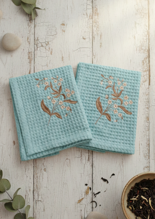 Aqua Bloom Waffle Hand towel set of 2
