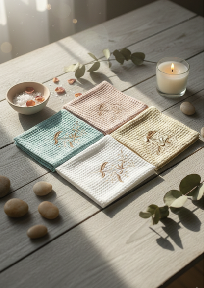 Aqua Bloom Waffle Hand towel set of 2