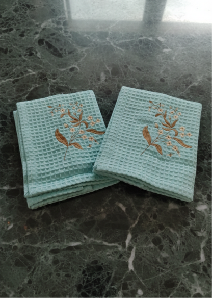 Aqua Bloom Waffle Hand towel set of 2