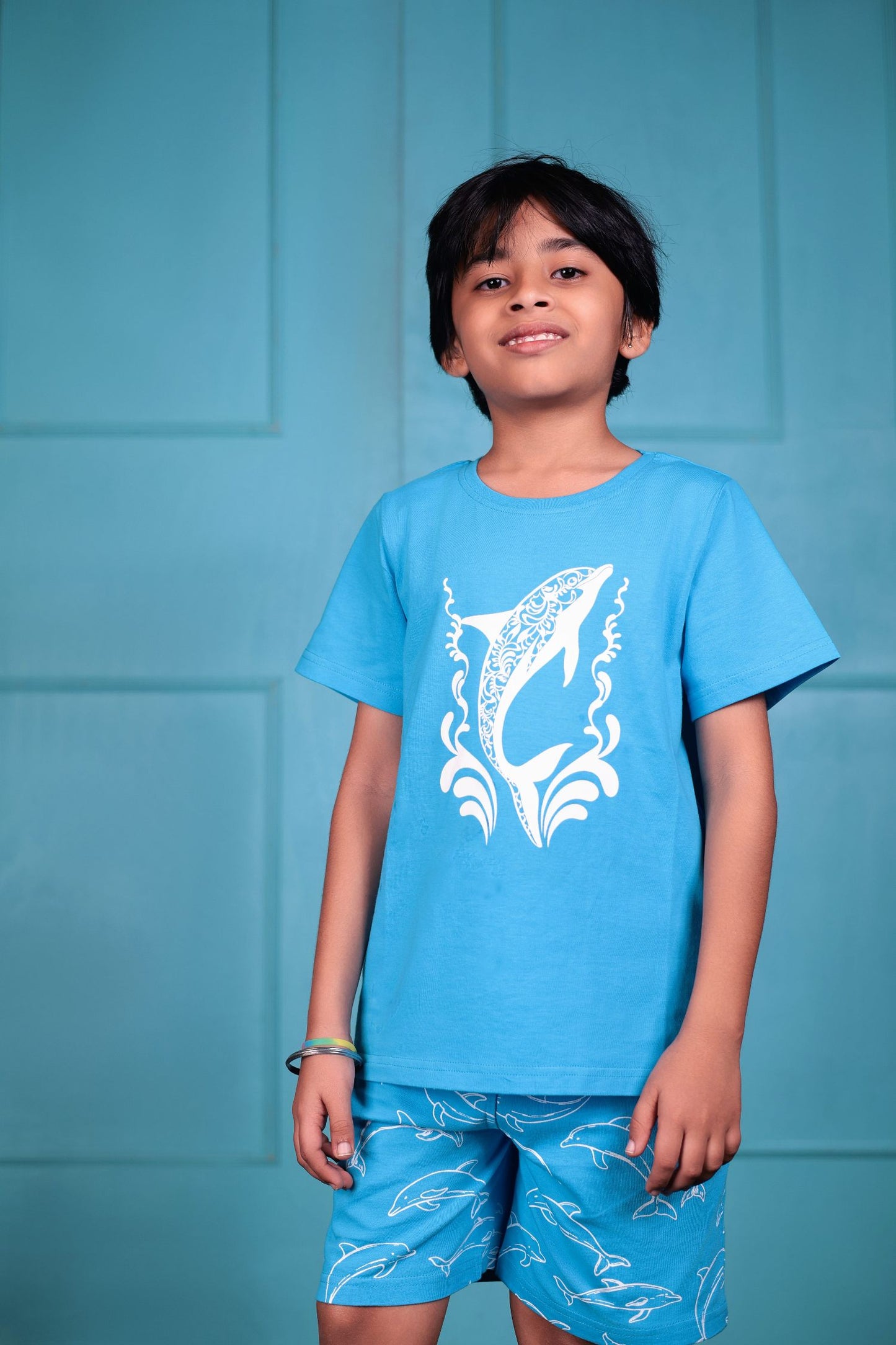 Dolphin Print Knitwear T-Shirt & All Over Print Shorts