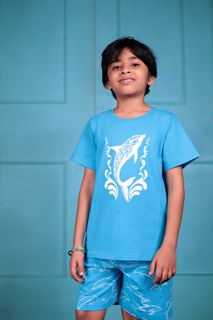 Dolphin Print Knitwear T-Shirt & All Over Print Shorts